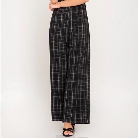 TARTAN LINED JUMPSUIT WIDE LEG ADJUSTABLE  BOW IN BACK - Picture 10 of 10